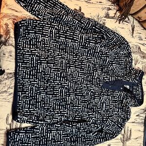 Unisex Navy and White snap neck fleece